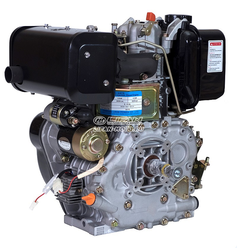 Двигатель Lifan Diesel 186FD, вал Ø25мм, катушка 6 Ампер